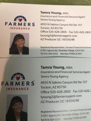 Farmers Tamra Young Agency business card