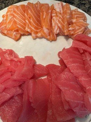 Tuna and salmon sashimi