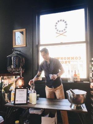 Rob Ricci of Boyd & Blair serving spirits during our SS19 Launch Party