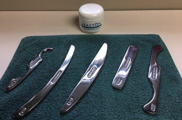 Graston tools used to help reduce swelling, breakup fascial adhesion and scar tissue adhesion