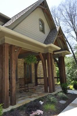 Western Red Cedar Beams and Custom Cut Corbels installed on this front Porch.  All sourced from Thomas Lumber Company