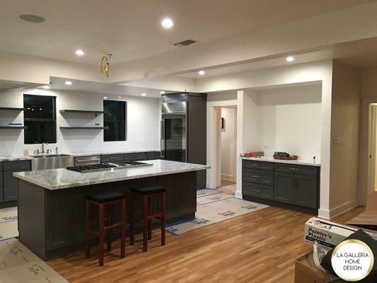 Cooktop range on kitchen island with wiring for hood ready to go.