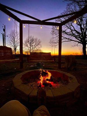 Porch swings at sunset