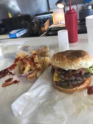 Delicious Double Cheese Burgers and fries