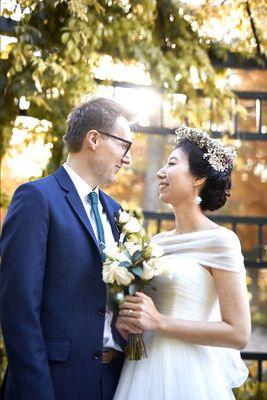 Beautiful couple at Botanic Garden in Fort Worth