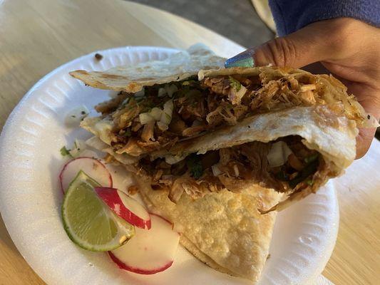 Quesadilla, mixed carnitas.