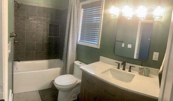 Another view of our "modern farmhouse" bathroom remodel.