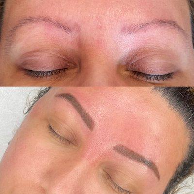 Powder brow over old microblading.