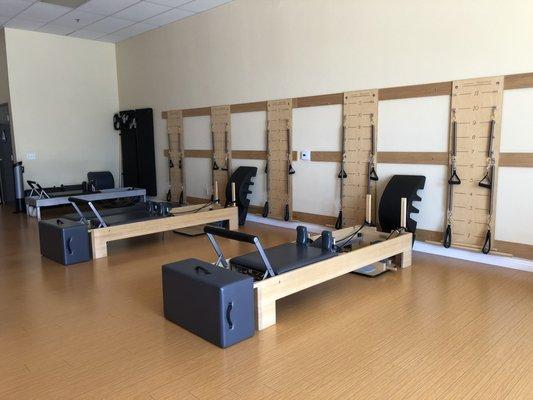 Pilates equipment has been rearranged for social distancing