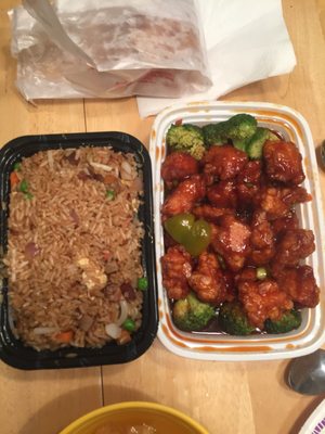 Pork fried rice and general tso chicken