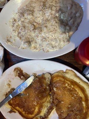 Sweet cream pancakes & Biscuits &gravy.