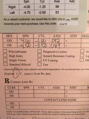 To prove it. The top one from UH, that was wrong WRONG, and the bottom one is my current, correct prescription.