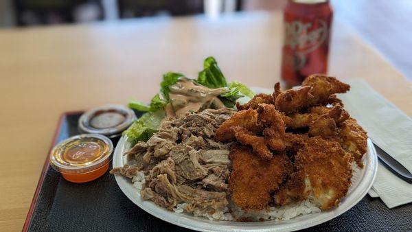 Kalua Pork and Katsu Chicken Combo.  Man... this is a lot of tasty food!