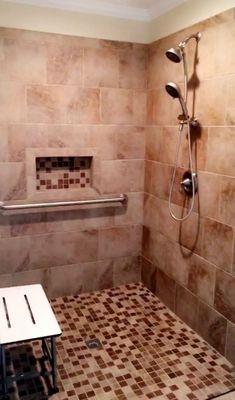 5x5 ADA compliant curbless shower/wheelchair custom tile accessible shower.