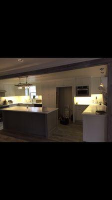 Under cabinet lights and pendant lights done by our crew!