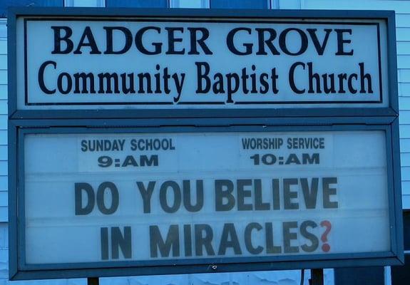 Badger Grove Baptist Church, Brookston, Indiana. Sign detail.