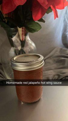 Homemade red jalapeño hot wing sauce