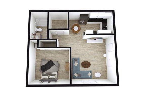 Our 1bd/1ba unit layout