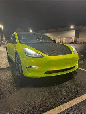 Acid Lime Green Wrap with Marble Accent Hood