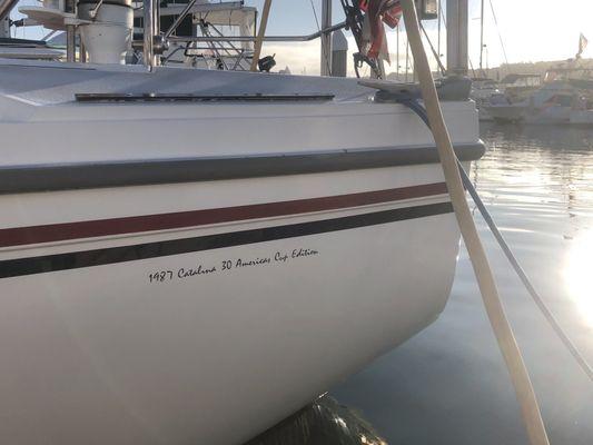 The fantastic learning sailboat Karina Del Mar, a 1987 Catalina 30 - America's Cup Edition, owned by SDSA.