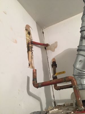 After the second trip the plumber made because he made the leak worse. He cut the top pipes also.