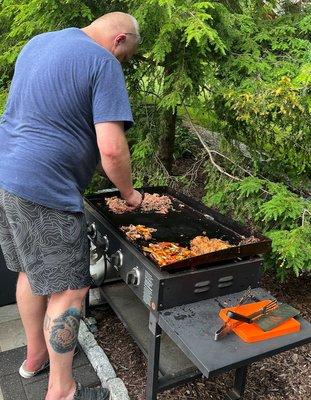 What's for dinner? Philly cheese steaks on the Blackstone!