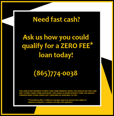 Call to see if you qualify for a payday advance of up to $200!