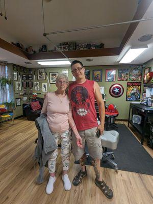 My great aunt proud of her new tattoo!