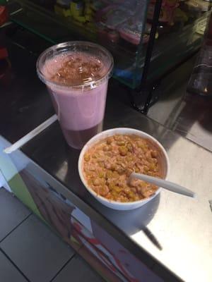 Strawberry shake & Mexican street corn.