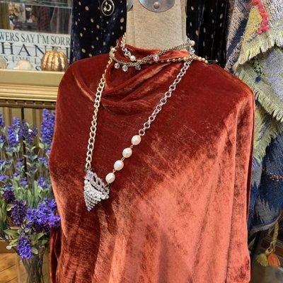 Handmade velvet poncho with vintage jewelry