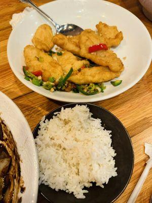 Salt & Pepper fish fillet with rice