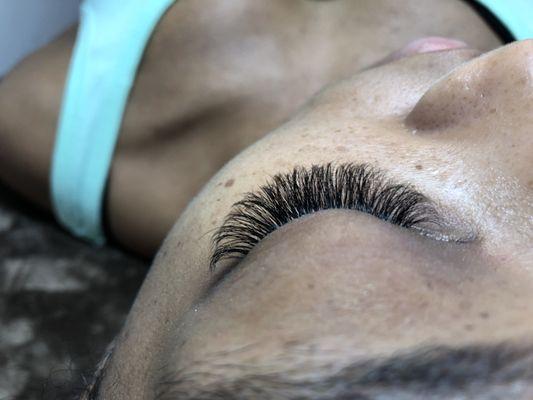 Birds eye view of volume lash extensions