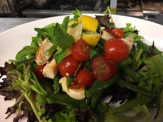 Warm Chicken salad, fresh green beans, delicious!