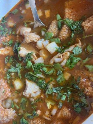 Menudo with the onions lime cilantro I added at home