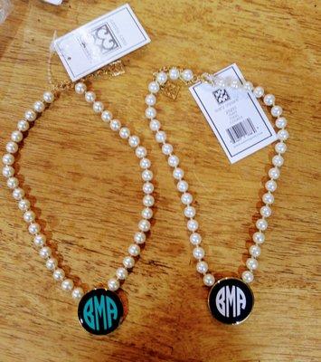 Monogram pearl disc necklaces