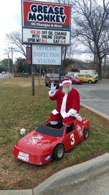 Oil change in his sleigh . . . priceless.