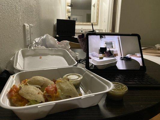 Gorditas in a solo travelers room.