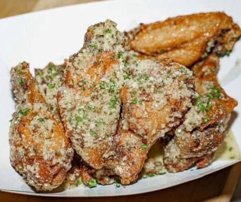 Garlic Parm wings! A must try! And also our honey BBQ flavor!