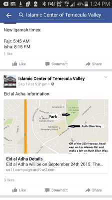 Eid prayer location. 9/24/2015