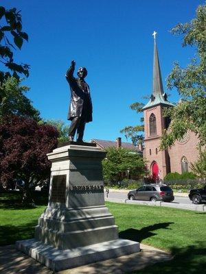 View from state capitol grounds and John P. Hale statue