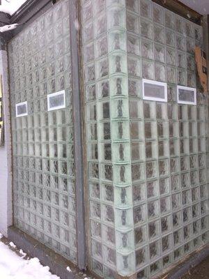 Commercial store front with clear view glass blocks