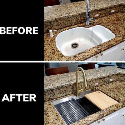 We will Cut, Bezel and Polish to fit a new beautiful sink in your kitchen!