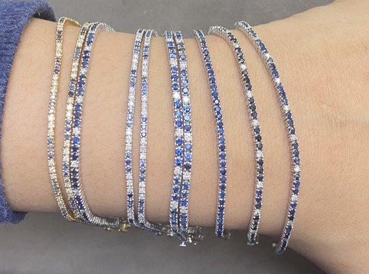 Diamond and sapphire tennis bracelets