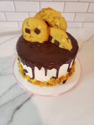 Chocolate Chip Cookie Cake with Chocolate  Ganache Drip