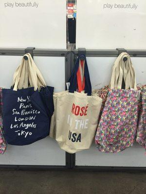 Cute fabric bags near the checkout line!