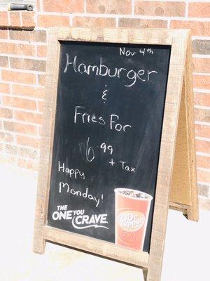 Happy Monday! Hamburger & fries $6.99 baby ;)'