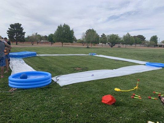 Adult slip & slide dodge ball!