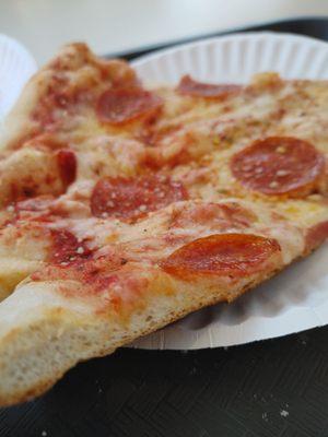 Pepperoni slice, extra crispy.