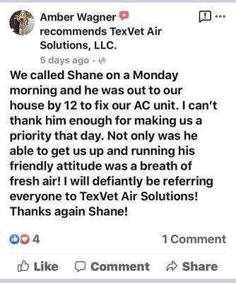 Review from Facebook.com/texvetair