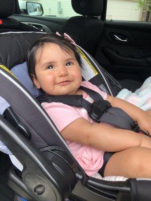 Smiles after getting her ears pierced. Super professional and happy to know the lady has been doing this for 15 years.